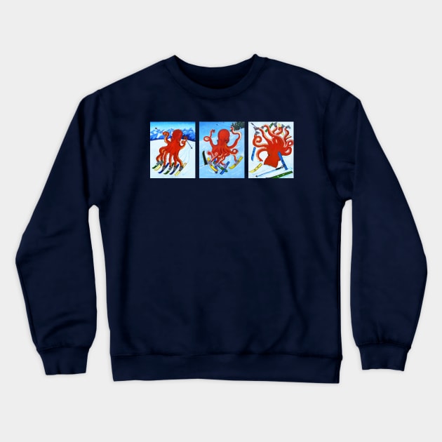 Skiing Octopus Crewneck Sweatshirt by realartisbetter